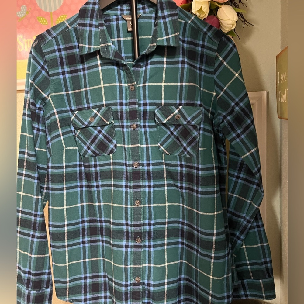 Eddie Bauer Green and Black Plaid Shirt